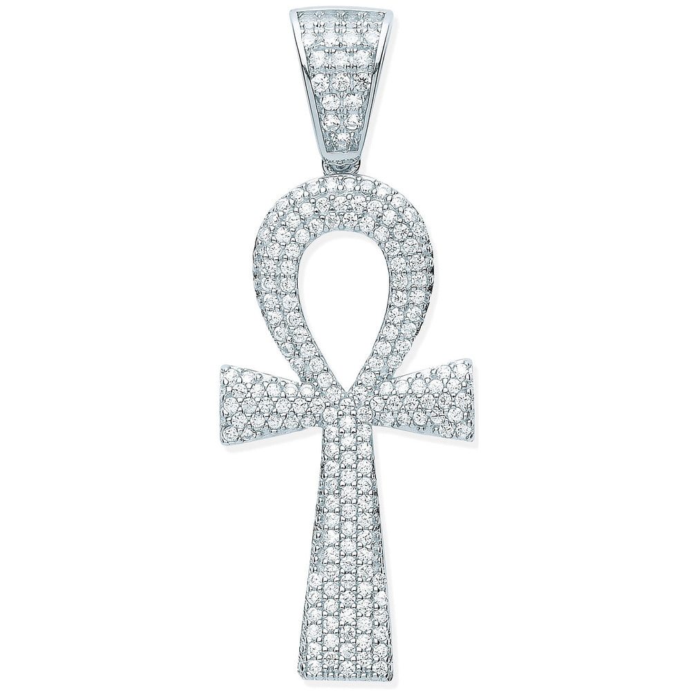 Silver Cubic Zirconia Ankh Cross - Key of Life