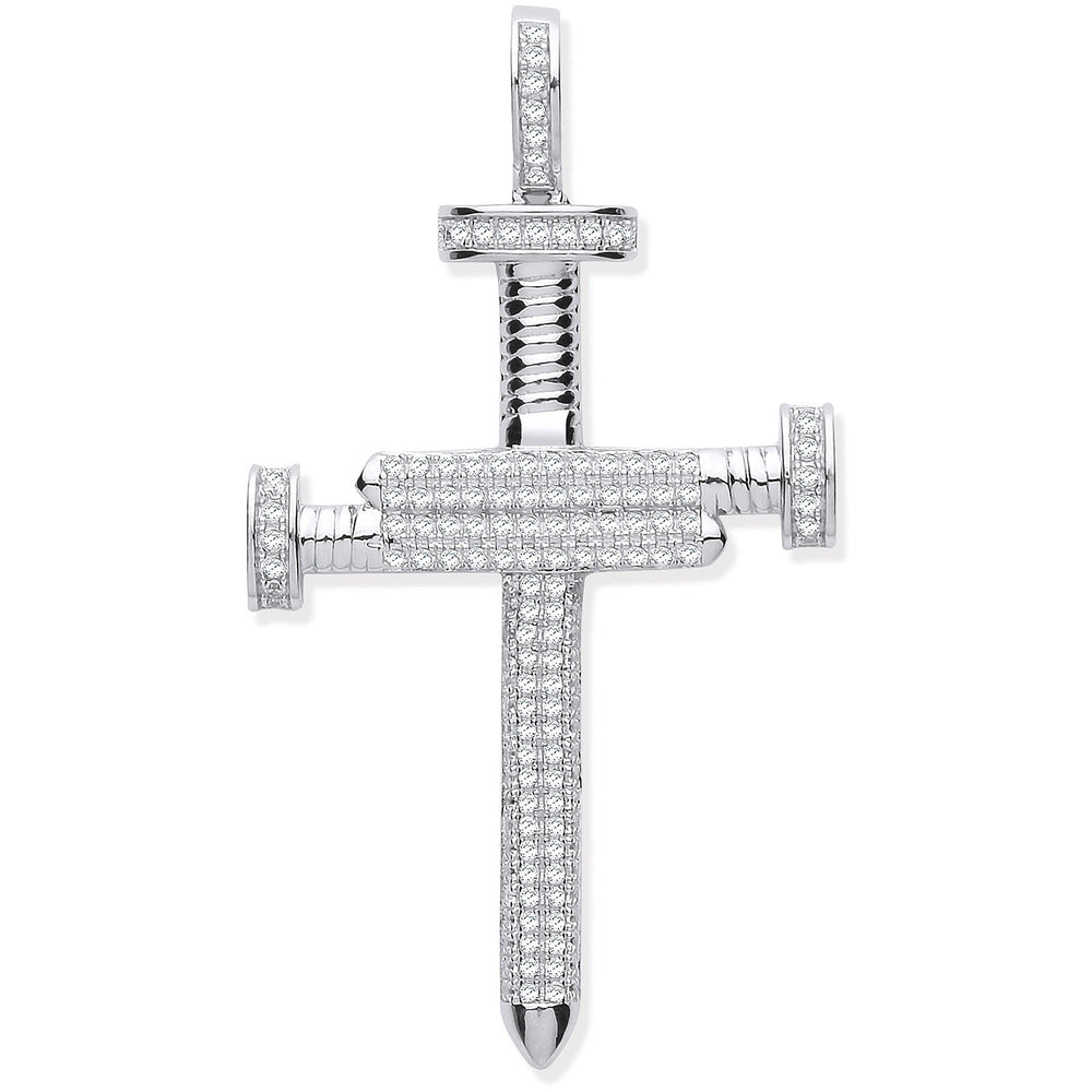 Silver Cubic Zirconia Nail Cross