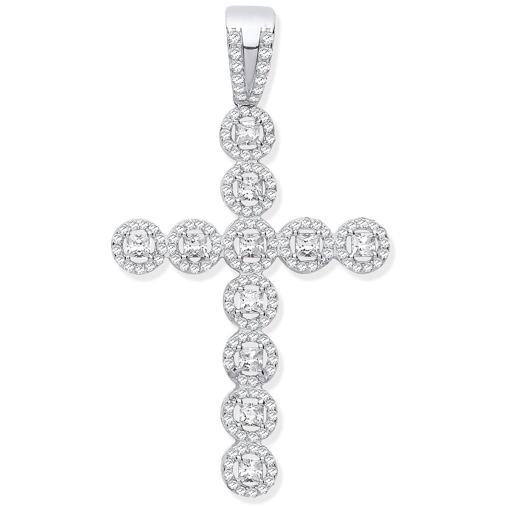 Silver Cubic Zirconia Halo Style Fancy Cross