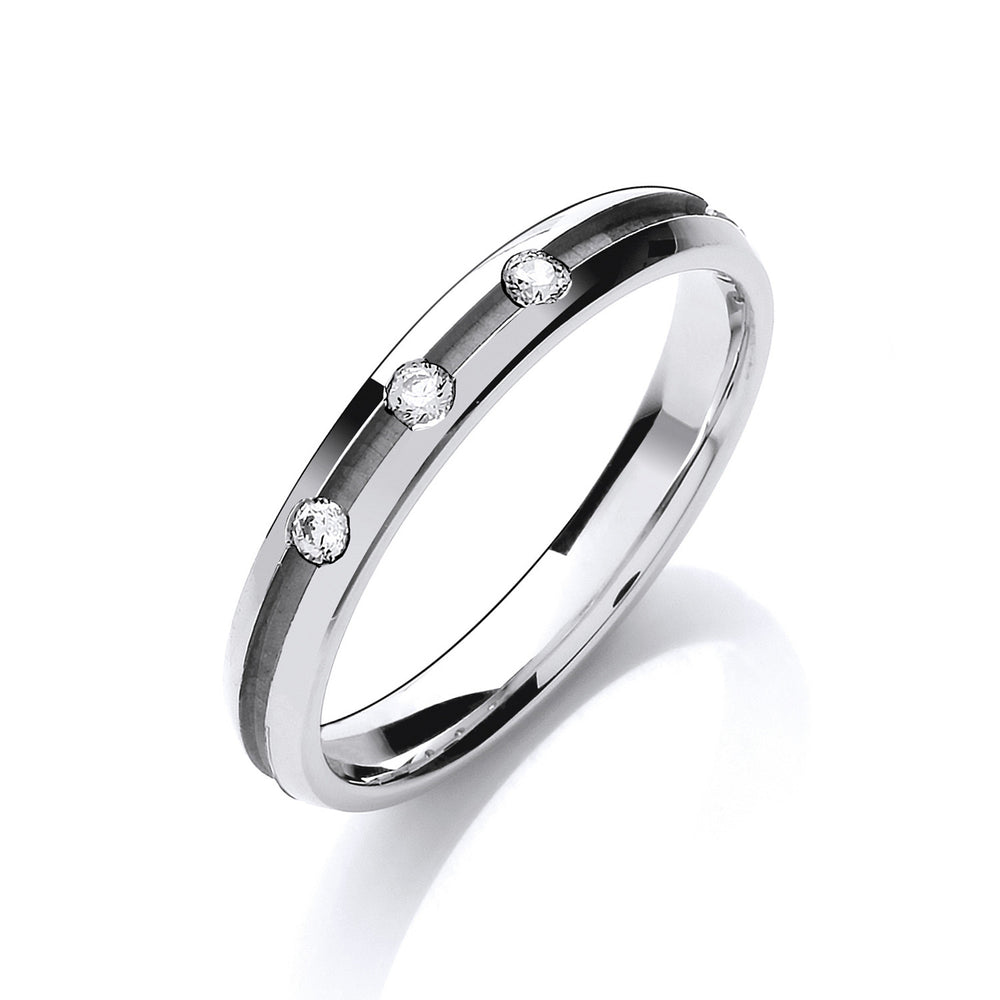 0.06ctw 3st Brilliant Cut Diamond Set 3mm Court Centre Groove Wedding Band