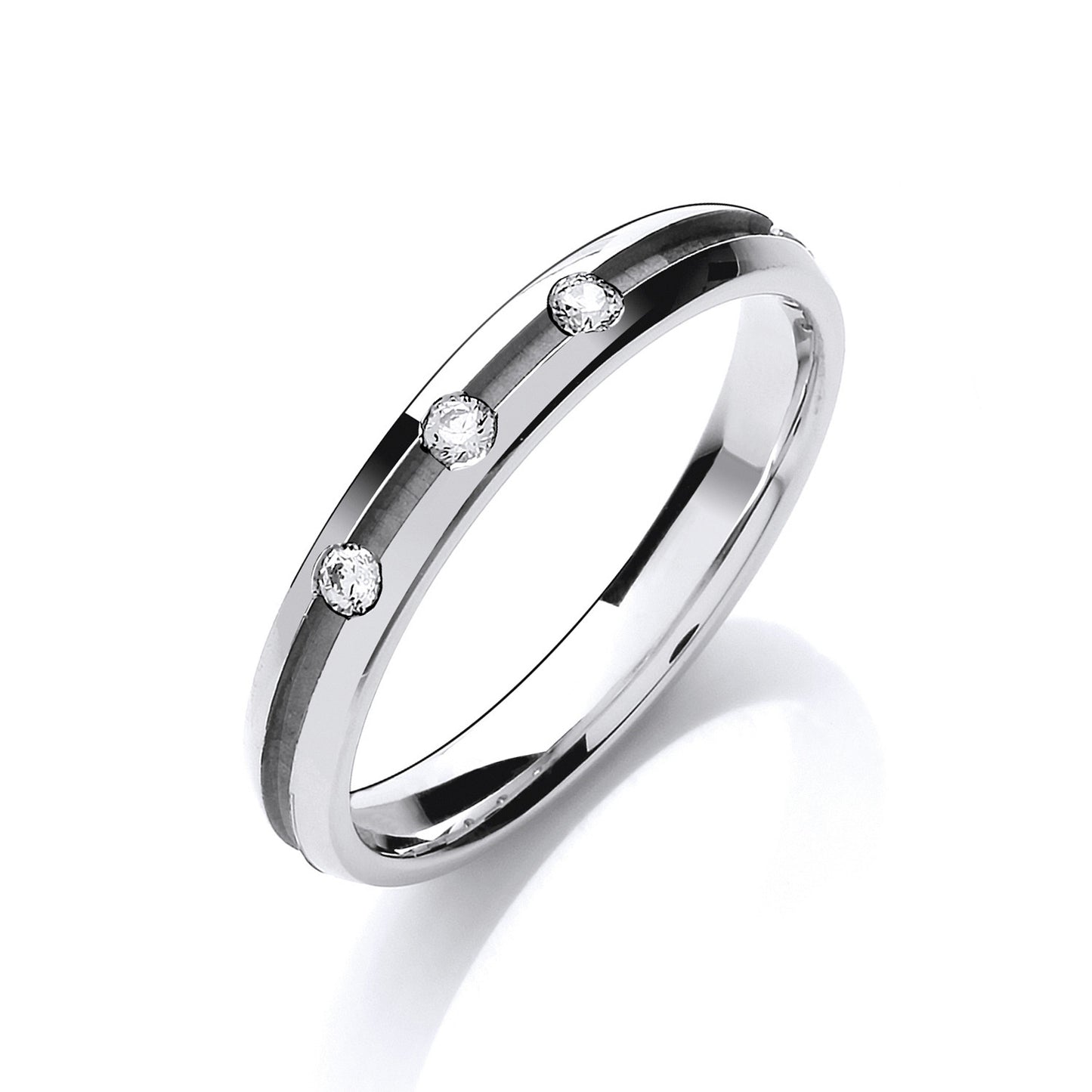 0.06ctw 3st Brilliant Cut Diamond Set 3mm Court Centre Groove Wedding Band - 18ct Gold