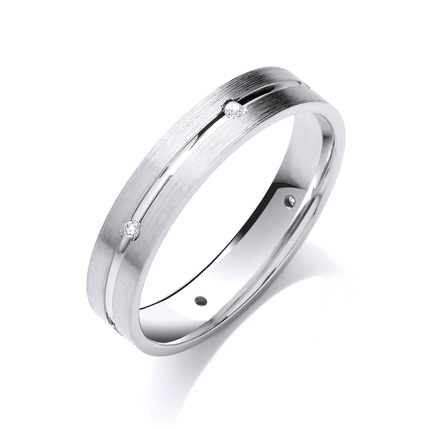 0.06ctw 6st Brilliant Cut Diamond Set 4mm Flat Court Centre Groove Wedding Band - 9ct Gold