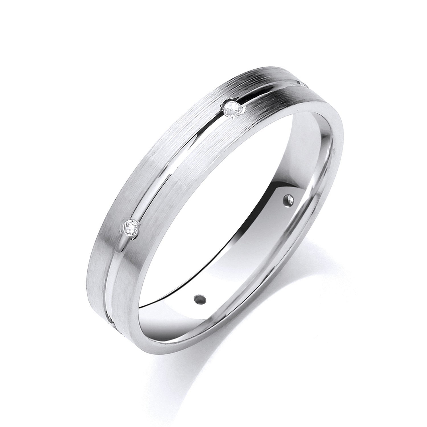 0.06ctw 6st Brilliant Cut Diamond Set 4mm Flat Court Centre Groove Wedding Band - 18ct Gold