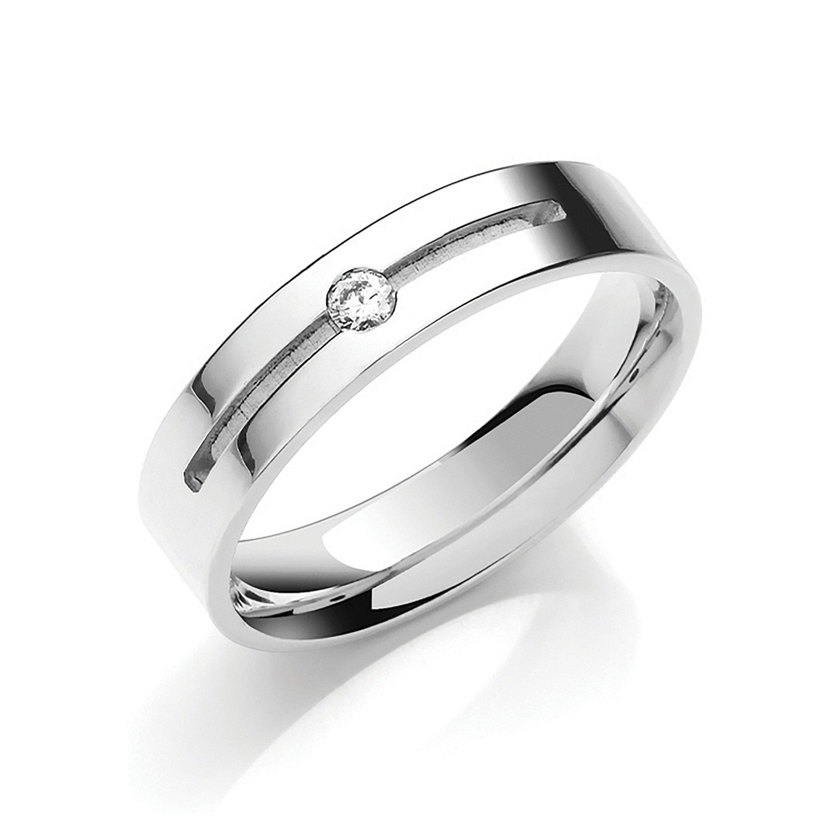 0.05ct S/S Brilliant Cut Diamond Set 5mm Yellow/White Flat Court Wedding Band - 18ct Gold