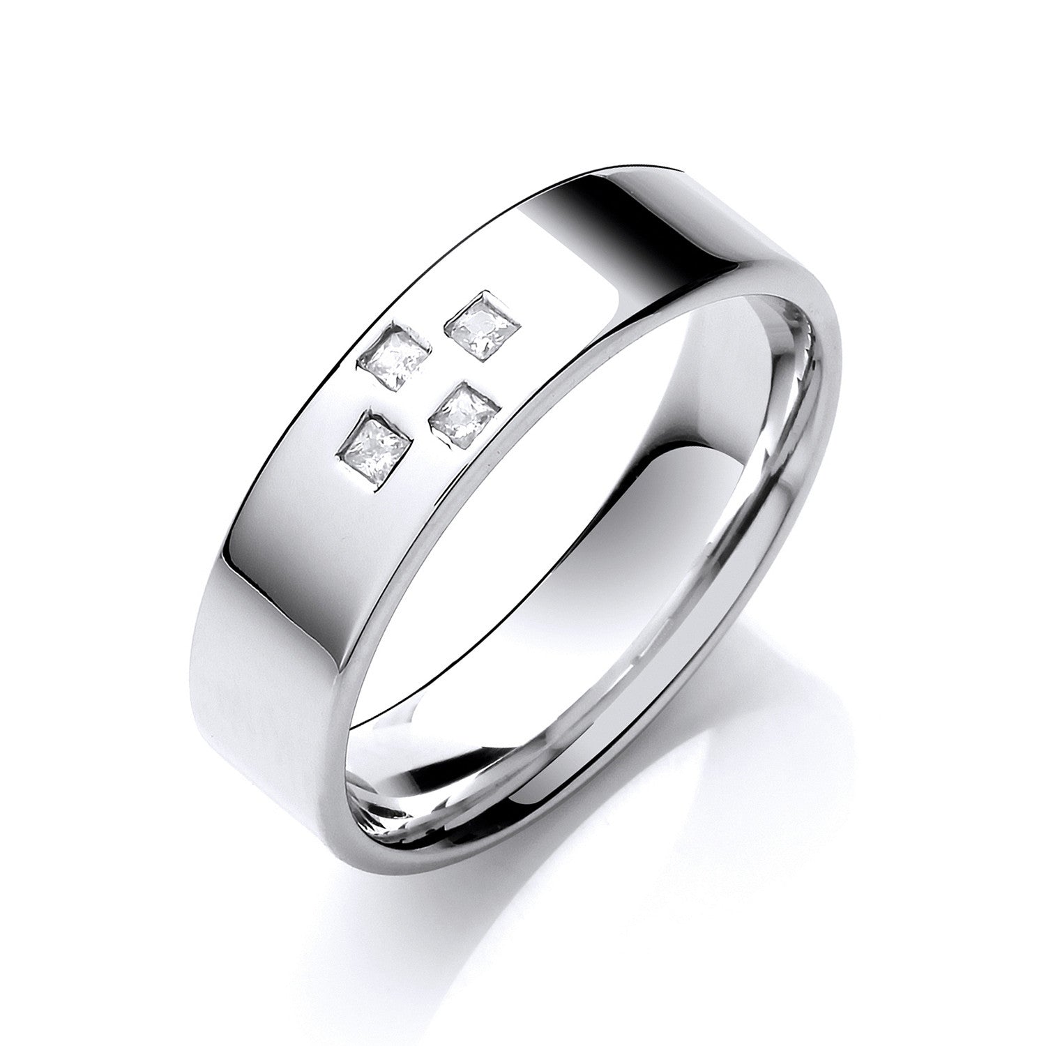 0.08ctw 4st P/C Diamond Set 6mm Flat Court Cross Style Wedding Band - Platinum