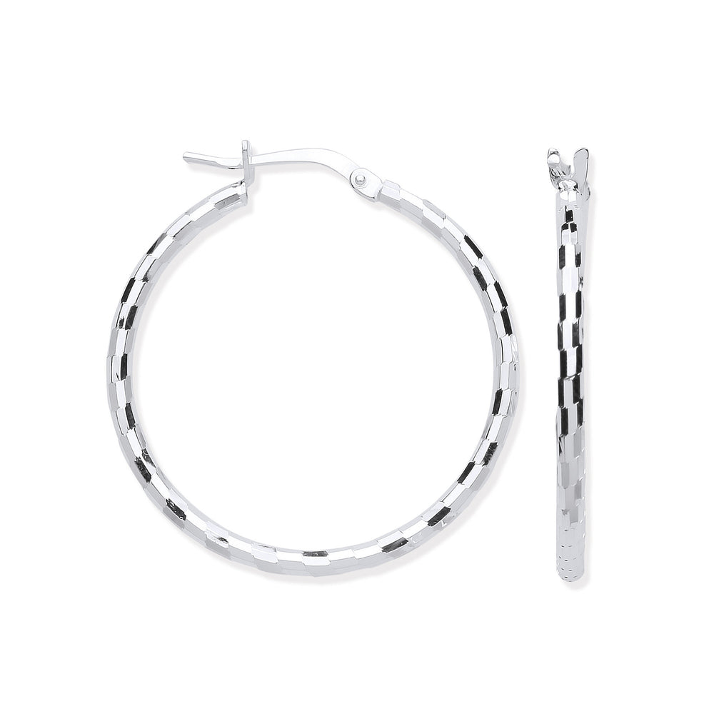 Silver 25mm Hoop, Checkerboard Design