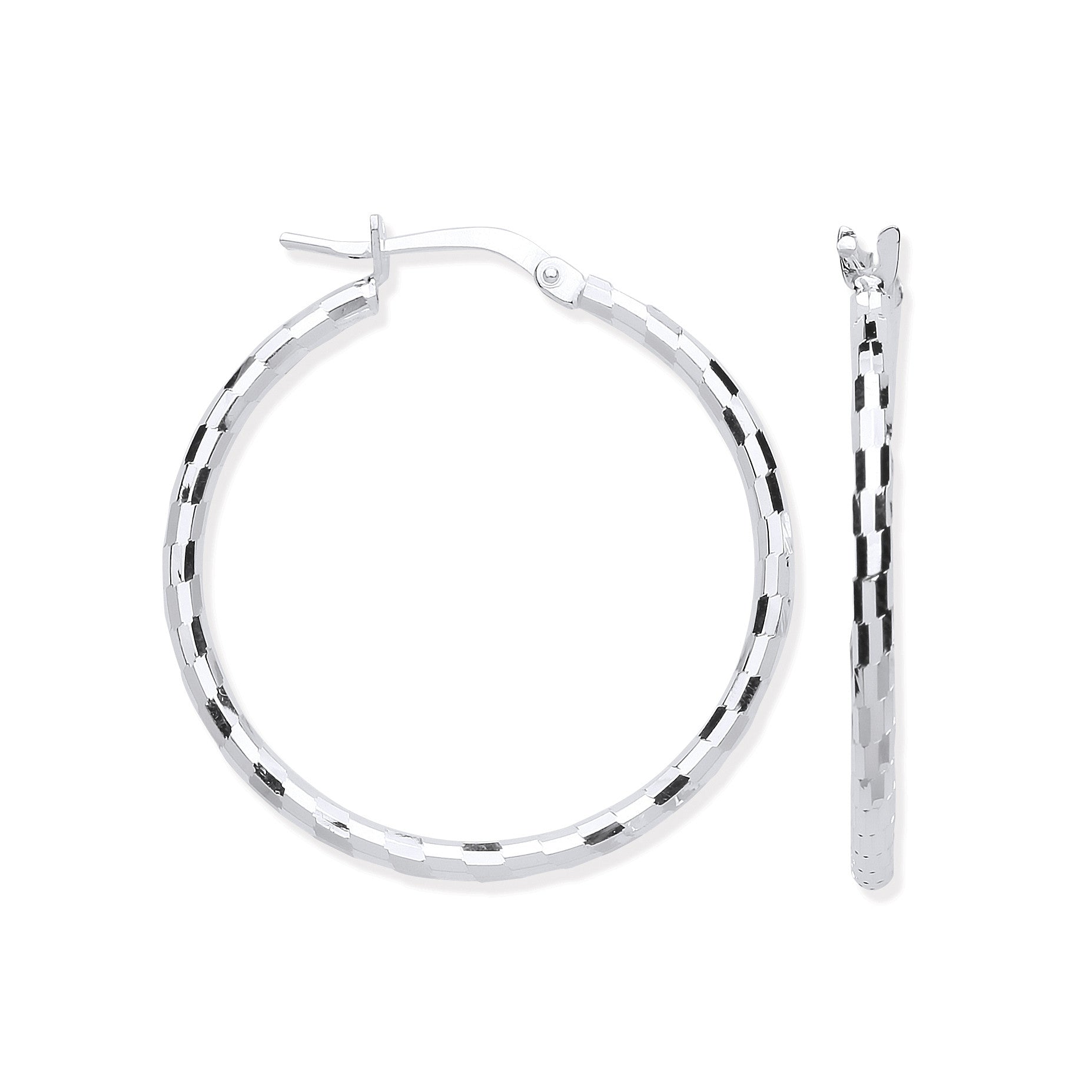 Silver 25mm Hoop, Checkerboard Design