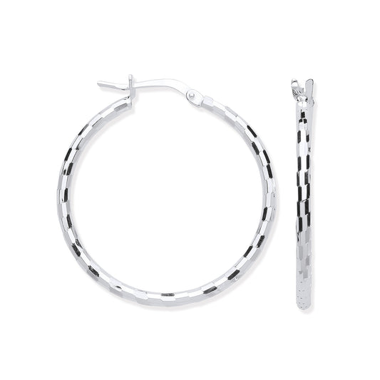 Silver 25mm Hoop, Checkerboard Design