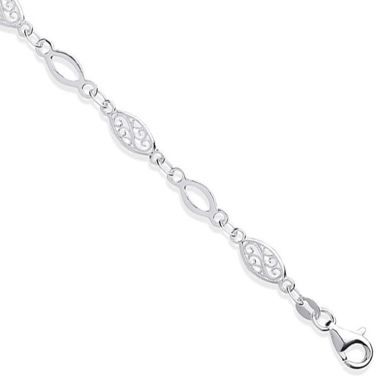 Silver Filigree & Plain Links Ladies Bracelet – product view