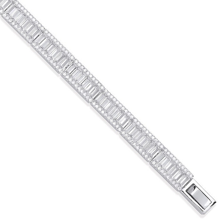Silver Baguette & Round Cubic Zirconias Ladies Bracelet