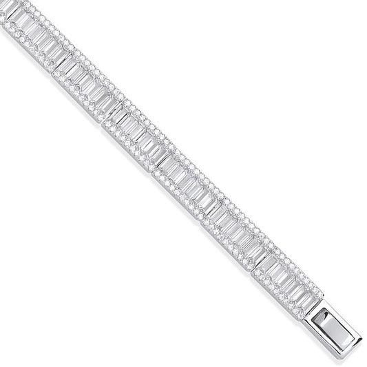 Silver Baguette & Round Cubic Zirconias Ladies Bracelet