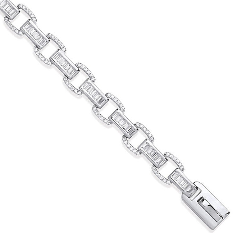 Silver Baguette & Round 226 Cubic Zirconias Ladies Bracelet