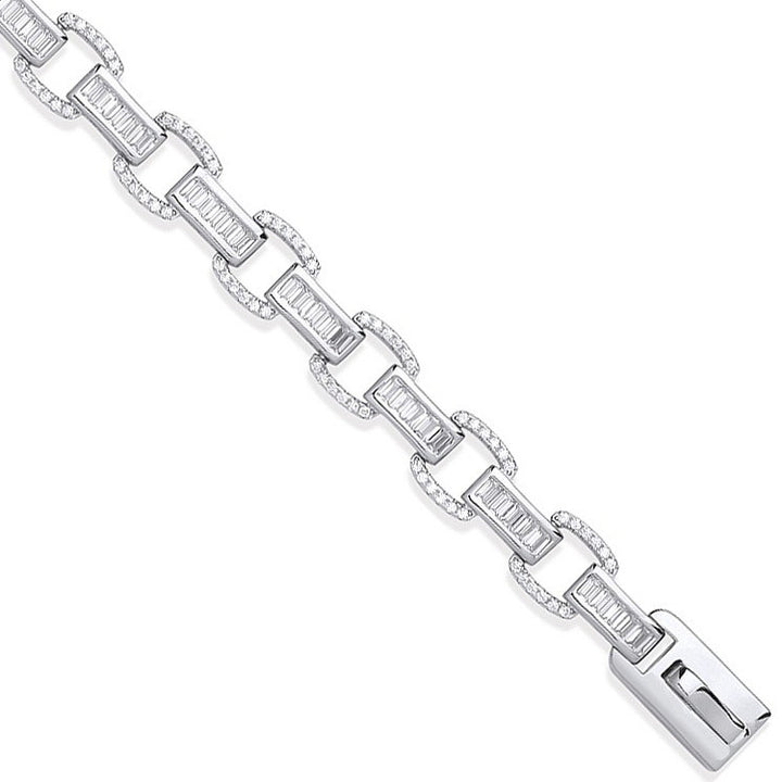 Silver Baguette & Round 226 Cubic Zirconias Ladies Bracelet