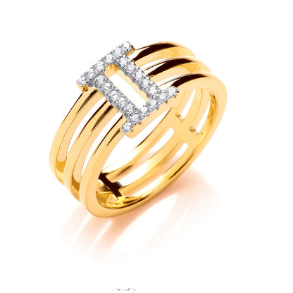 Silver with 14ct Yellow Gold Plated Cubic Zirconia Three Band Ring