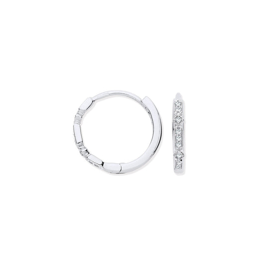 9ct White Gold Round 0.08ctw Diamond Hoops