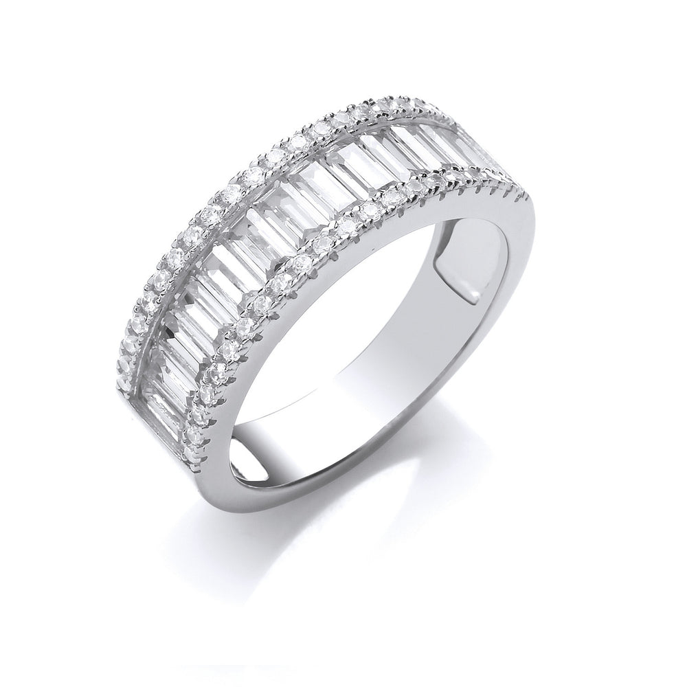 Silver Half ET Baguettes & Round Cubic Zirconia Ring