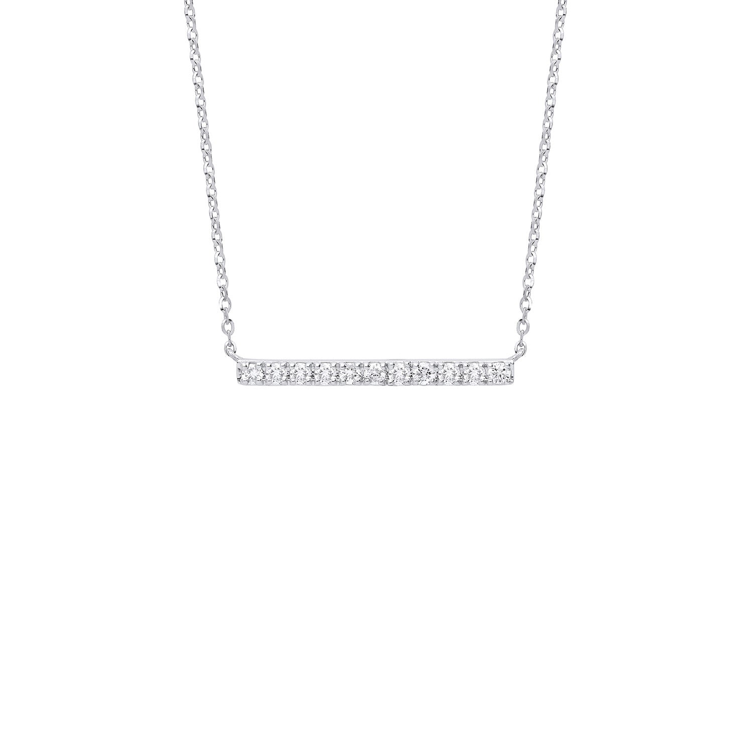 9ct White Gold 0.20ct Diamond Bar Necklace (Chain 17")