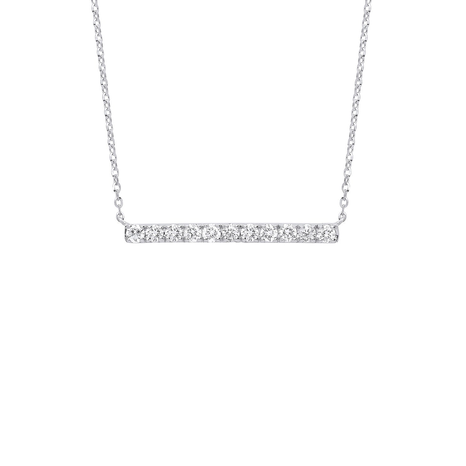 9ct White Gold 0.33ct Diamond Bar Necklace (18in/45cm) Chain