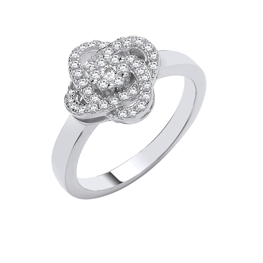 Silver Rose Flower Cubic Zirconia Ring