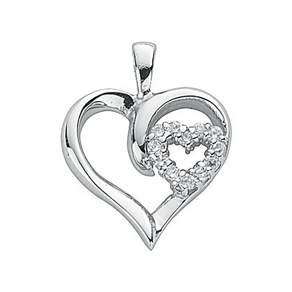 Silver Double Cubic Zirconia Heart Pendant