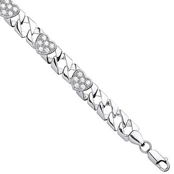 Silver Cubic Zirconia Hearts Baby/Ladies Bracelet