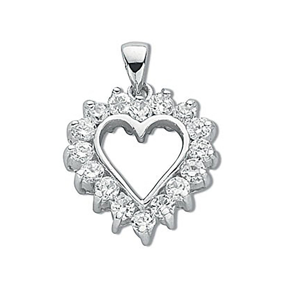 Silver Claw Set Cubic Zirconia Heart Pendant