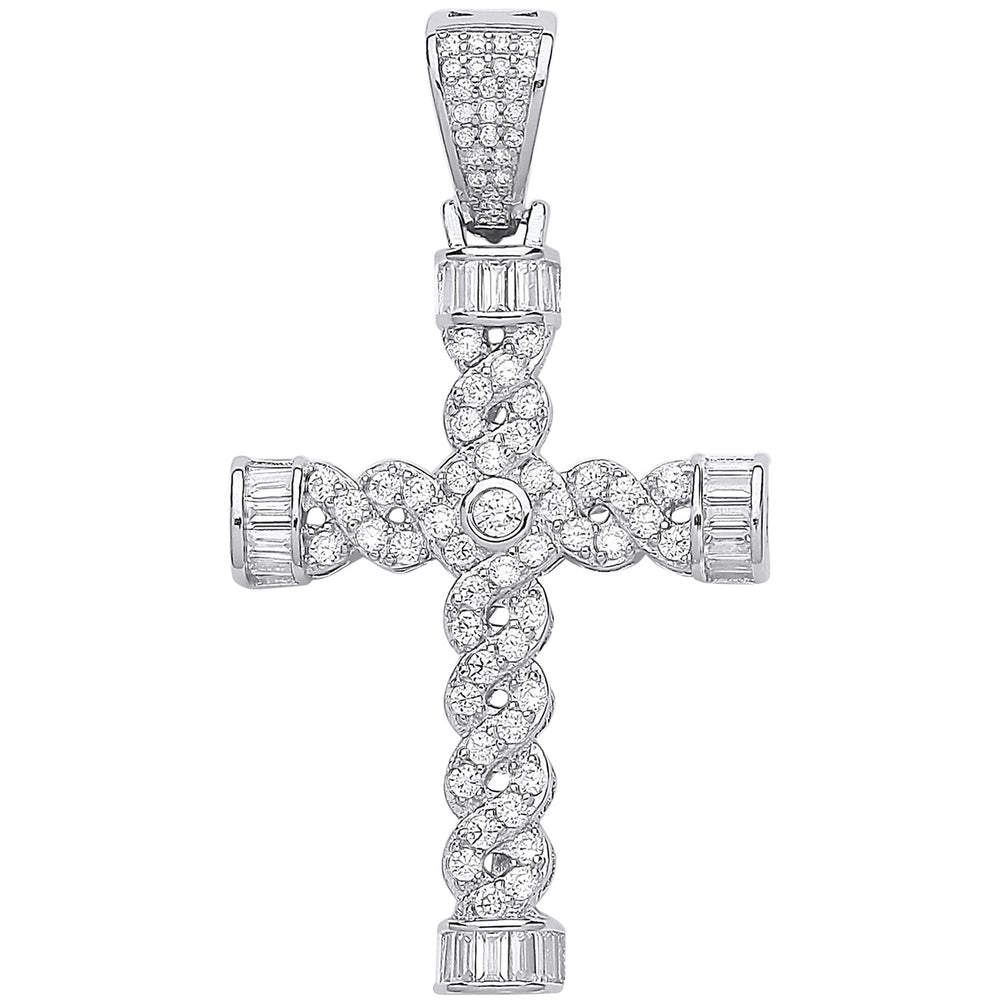 Silver Plait Style Fancy Cubic Zirconia Cross
