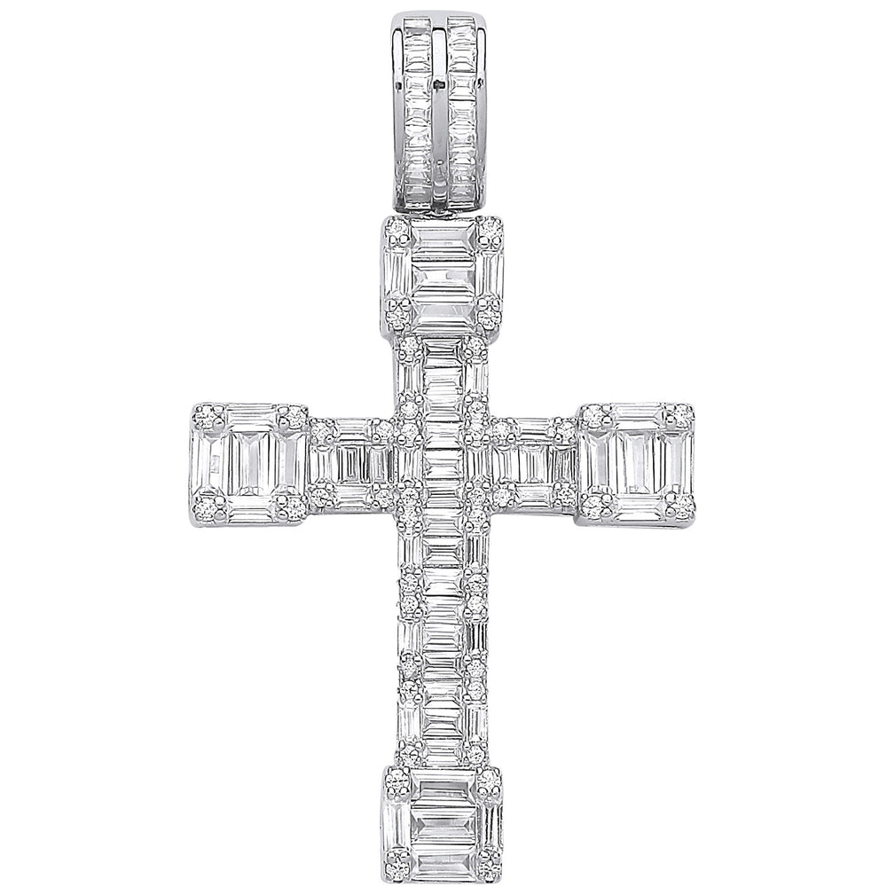 Silver Cubic Zirconia Baguettes Fancy Cross