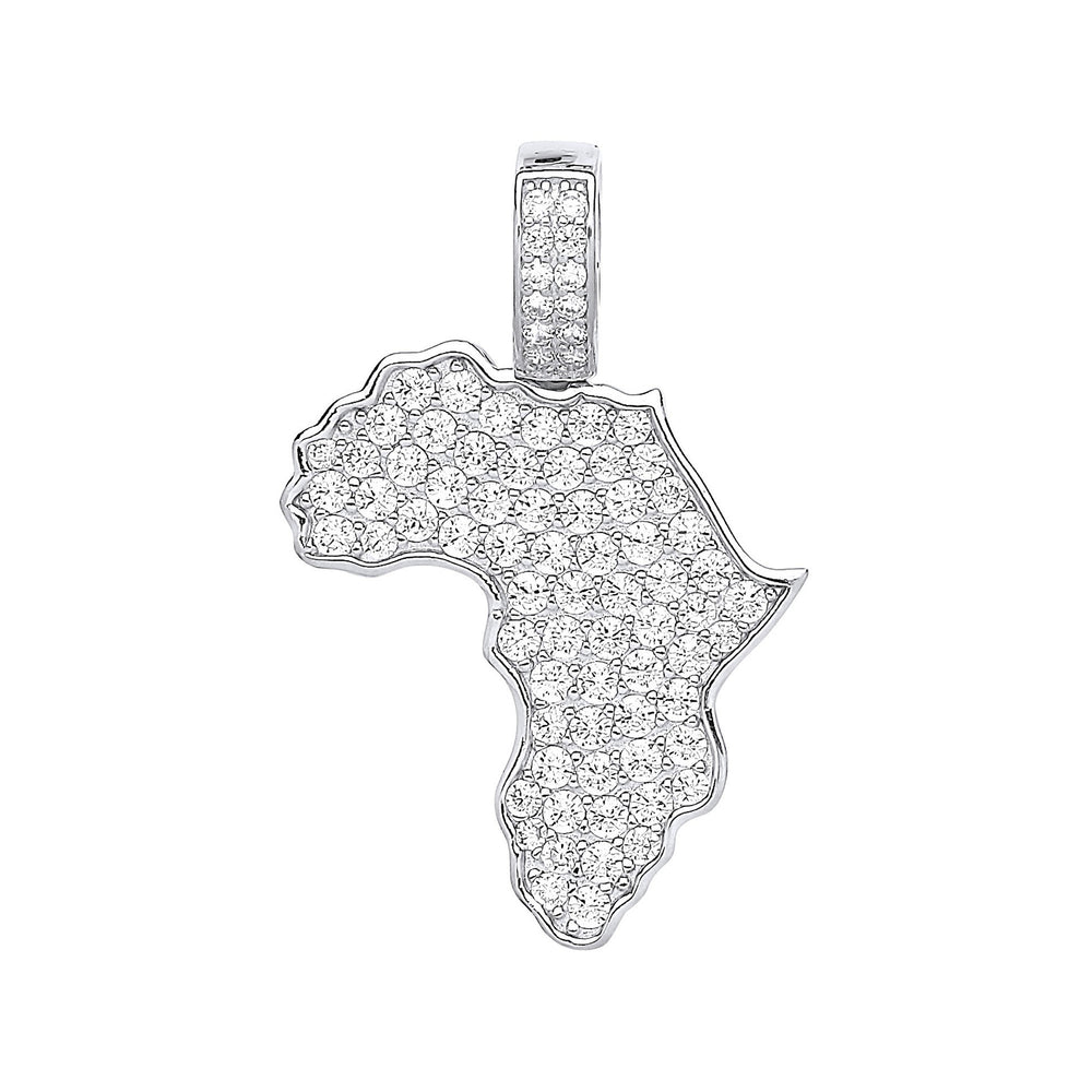 Silver Cubic Zirconia Africa Map Pendant