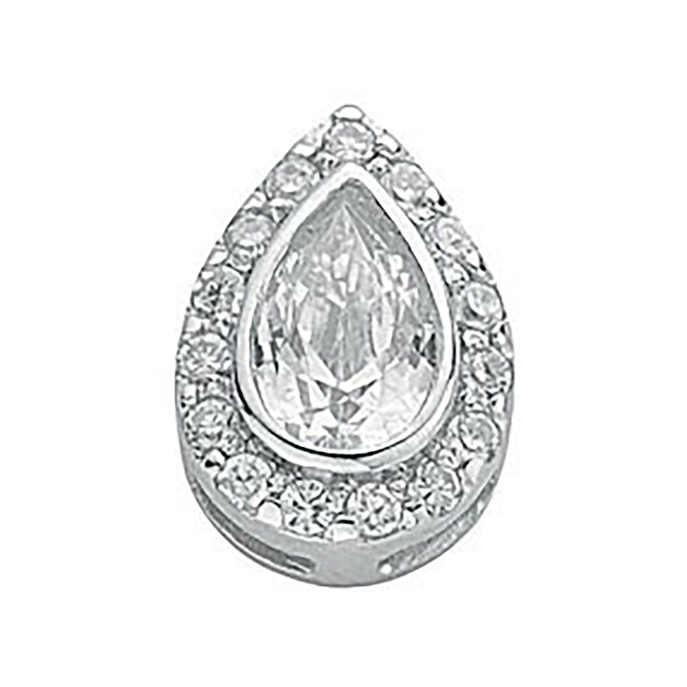 Silver Pear Cut Cubic Zirconia Cluster Drop Pendant