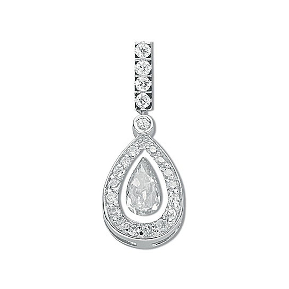 Silver Pear Cut Cubic Zirconia Cluster Drop Pendant