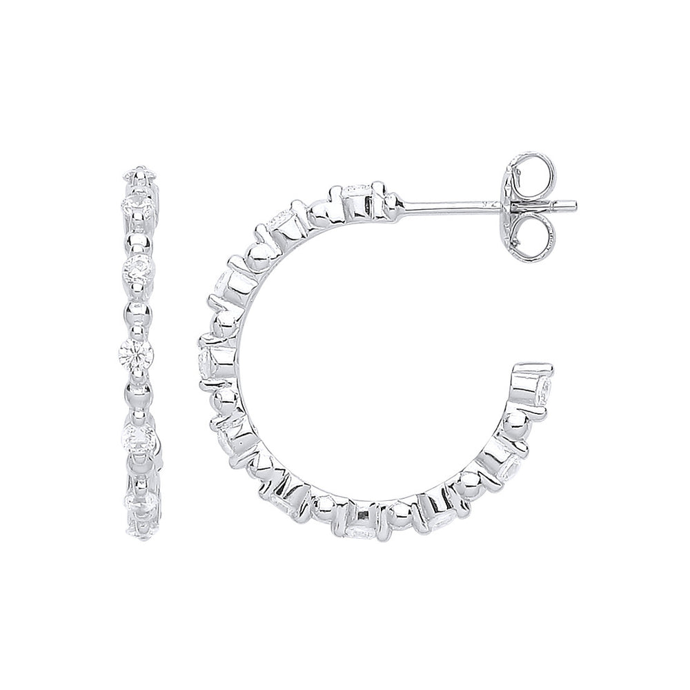 Silver Skinny Set Cubic Zirconia Hoop Earrings