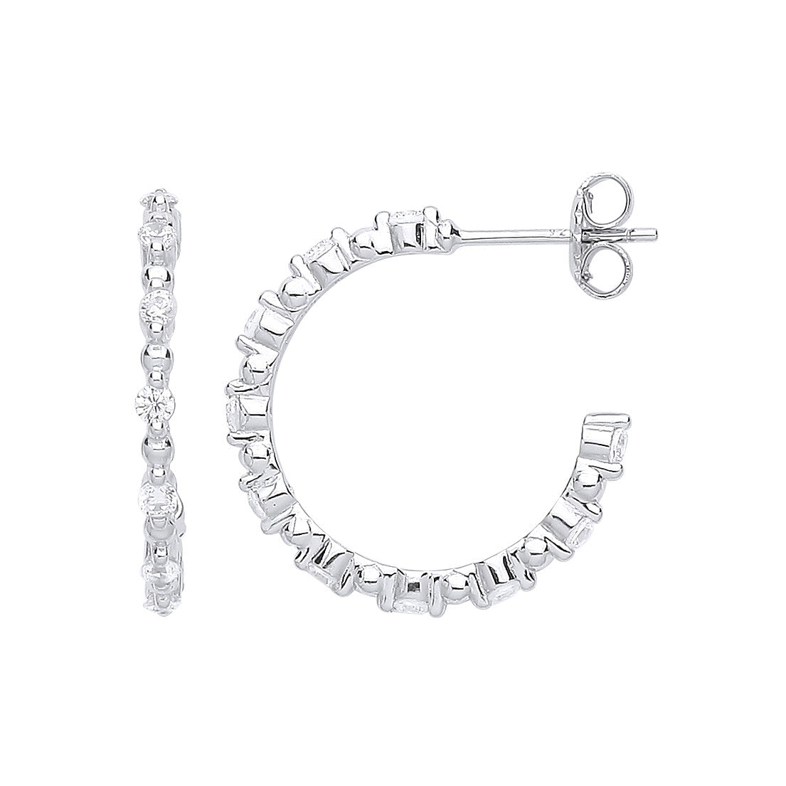 Silver Skinny Set Cubic Zirconia Hoop Earrings