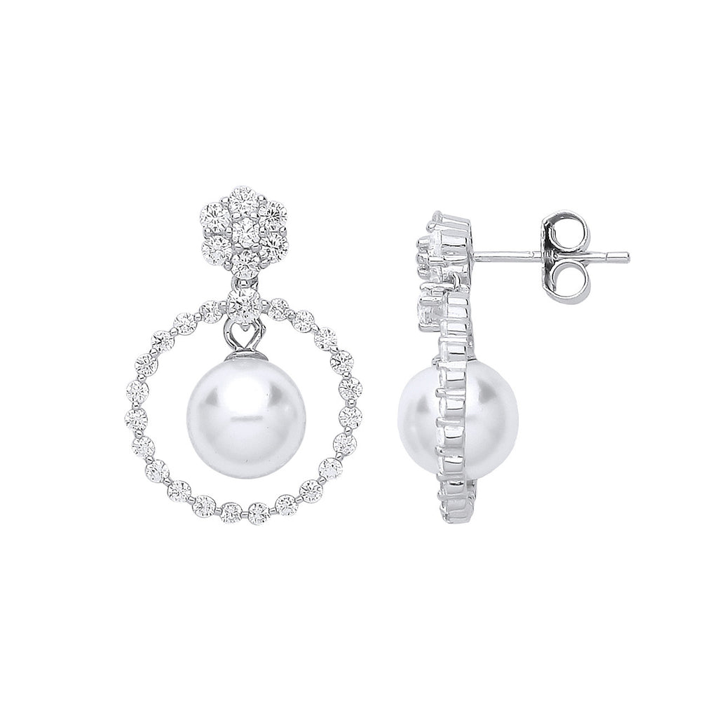Silver Circle of Life, Pearl & Cubic Zirconia Drop Earrings