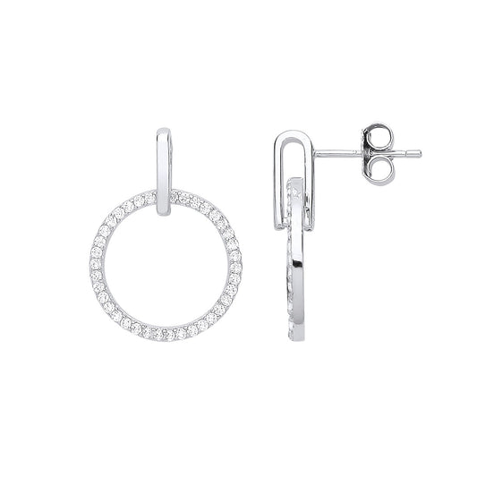 Silver Circle of Life Cubic Zirconia Drop Earrings