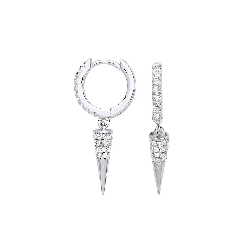 Silver Cubic Zirconia Huggies Pin Drop Earrings