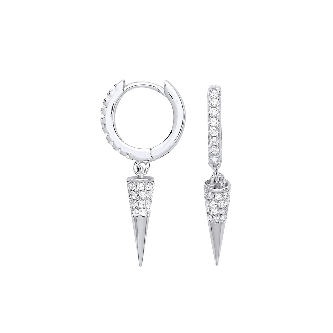 Silver Cubic Zirconia Huggies Pin Drop Earrings