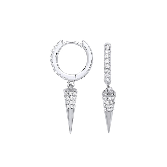 Silver Cubic Zirconia Huggies Pin Drop Earrings