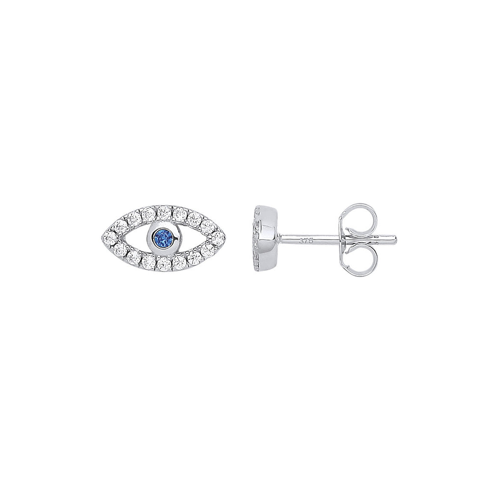Silver Evil Eye Cubic Zirconia Studs
