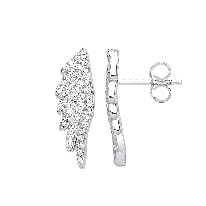 Silver Angel Wing Cubic Zirconia Studs