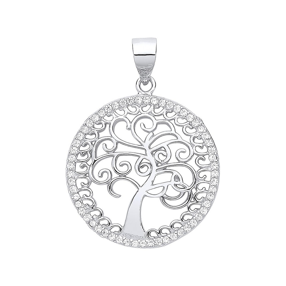 Silver Cubic Zirconia Tree of Life Pendant