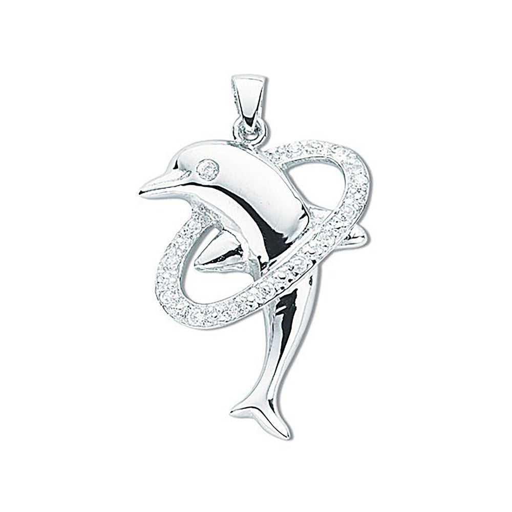 Silver Cubic Zirconia Dolphin Pendant