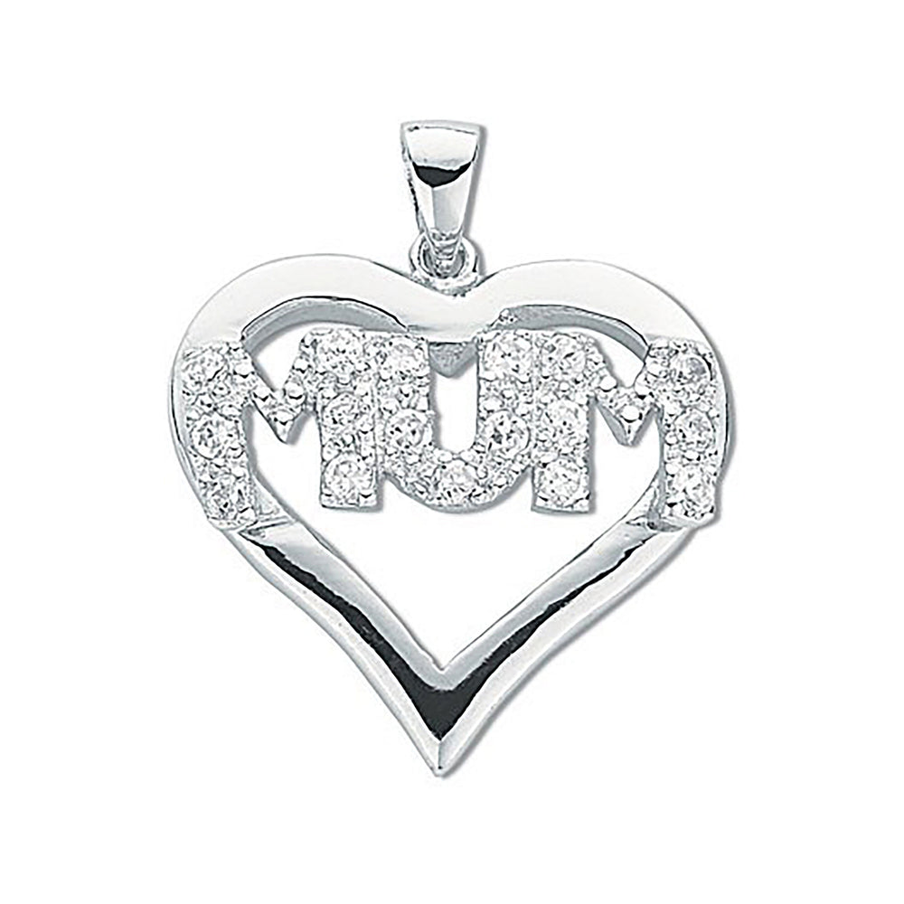 Silver Cubic Zirconia Heart Mum Pendant