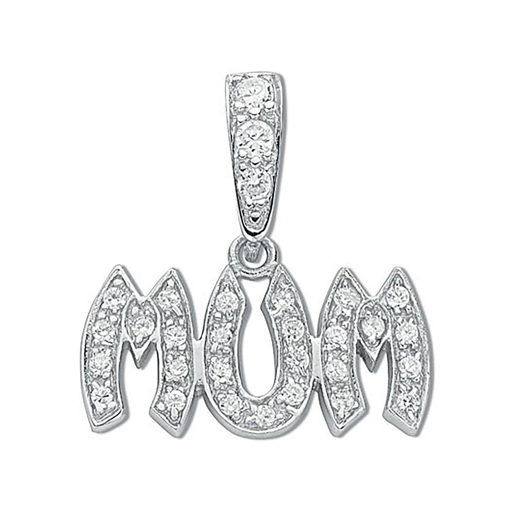 Silver Pave Set Cubic Zirconia Mum Drop Pendant