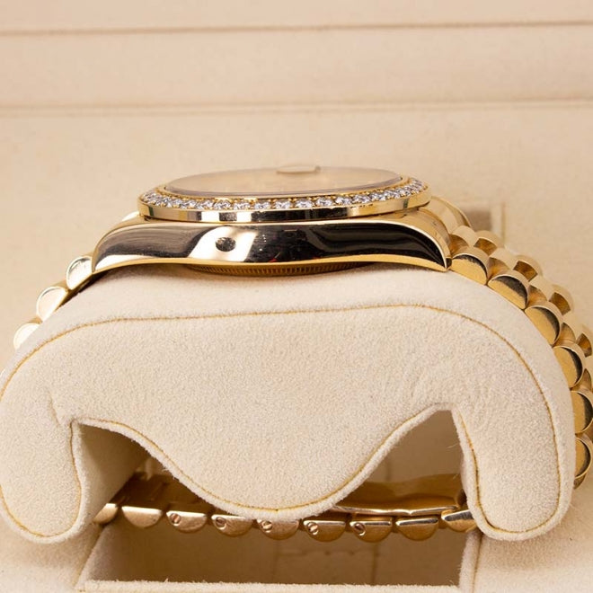 Rolex Day Date II 218348 Factory Diamond Bezel and Ruby Markers