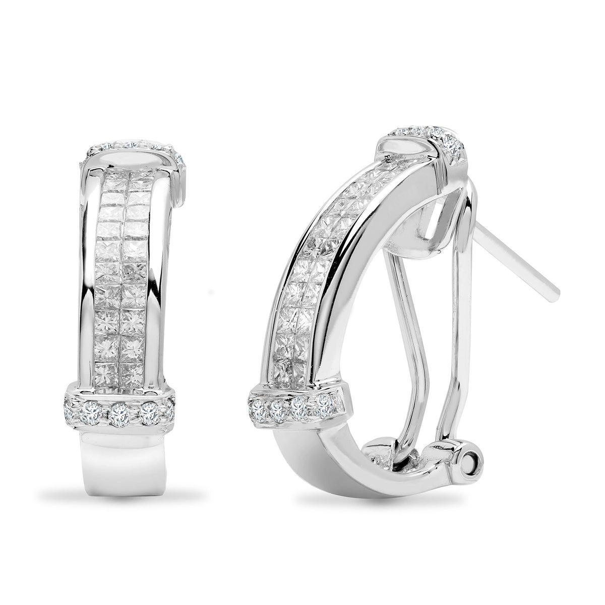 18ct White gold 90pt Natural Diamond huggie style earrings with a post and French clip fixing. (18E050) – product view