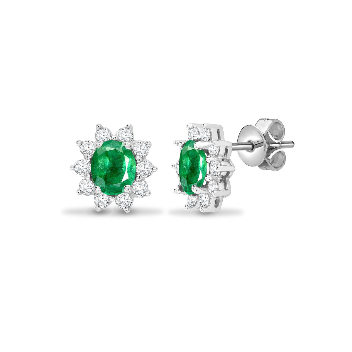 18ct White gold Natural Diamond 52pt and Emerald 1.25ct stud earrings. (18E141) – product view