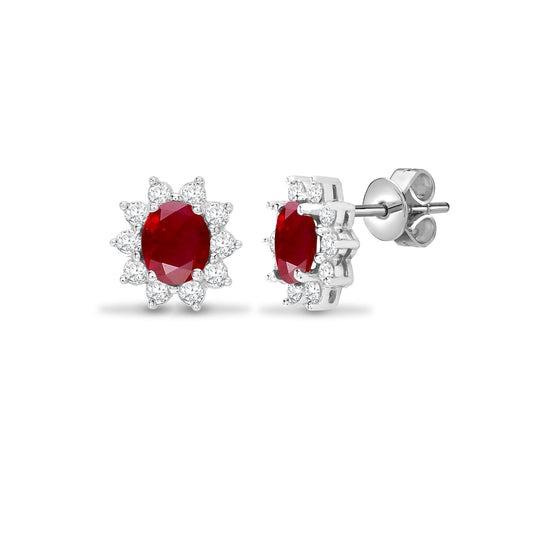 18ct White gold Natural Diamond 52pt and ruby 1.80ct stud earrings. (18E142) – product view