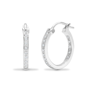 18ct White gold 21pt Natural Diamond creole Hoop Earrings. – side view