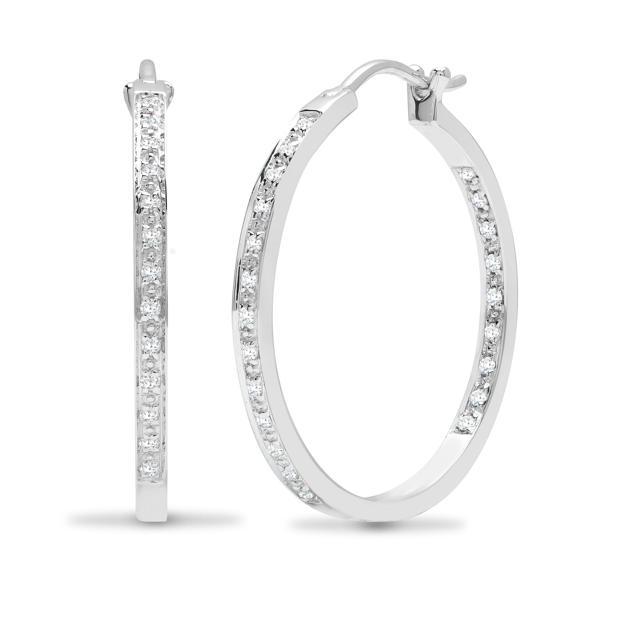 18ct White gold 21pt Natural Diamond creole Hoop Earrings. – detail view